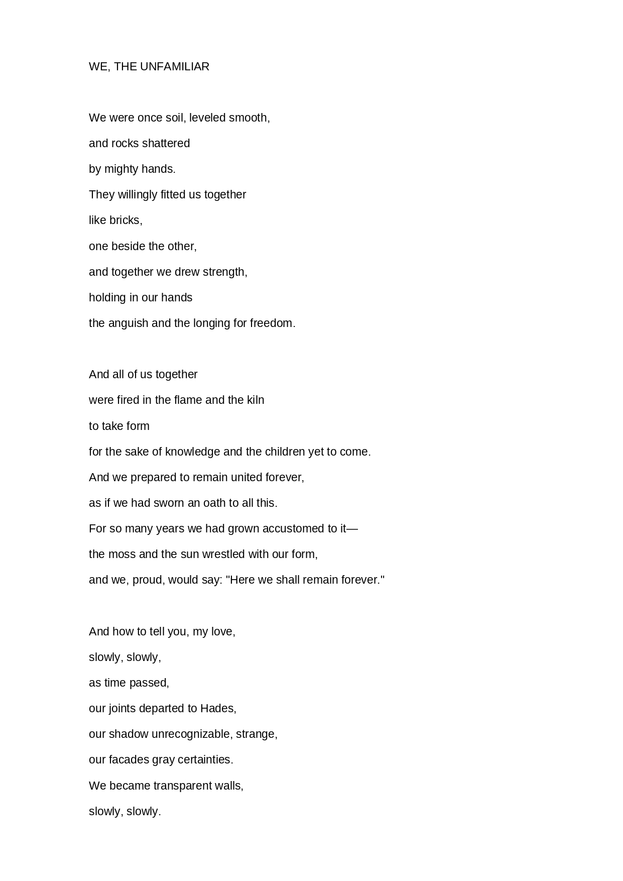 We, The Unfamiliar - Poem Page 1